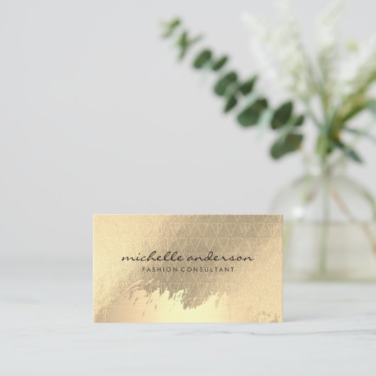 フェイク金ゴールドブラシ仕上げ金属金ゴールド三角形パターン 名刺 (スタンド正面)