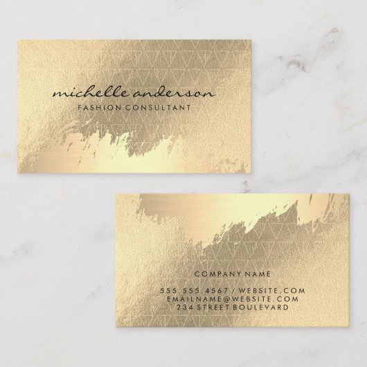 フェイク金ゴールドブラシ仕上げ金属金ゴールド三角形パターン 名刺 (正面/裏面)