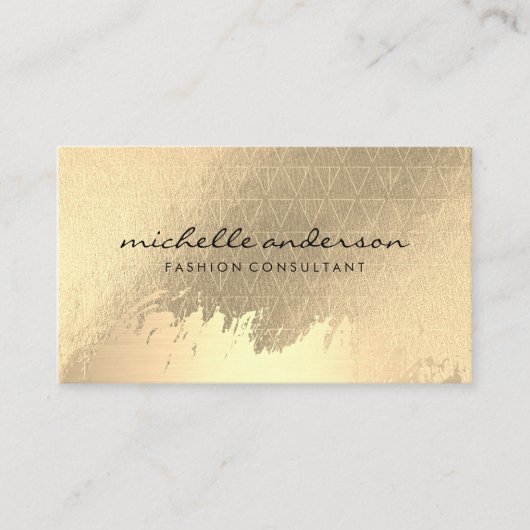 フェイク金ゴールドブラシ仕上げ金属金ゴールド三角形パターン 名刺 (正面)