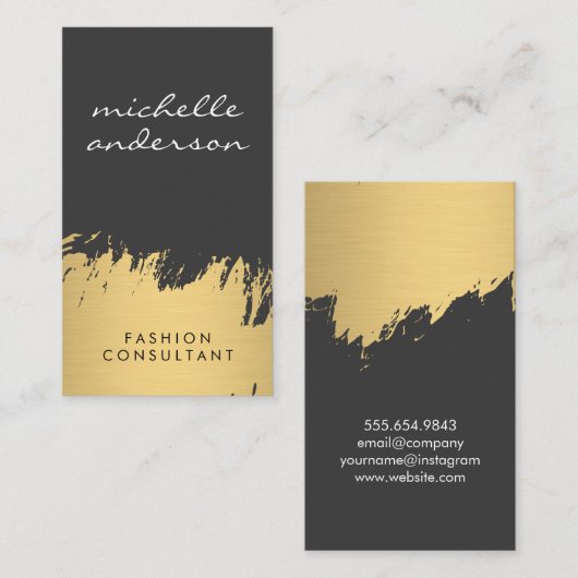 フェイク金ゴールドブラシ付きグレー 名刺 (正面/裏面)