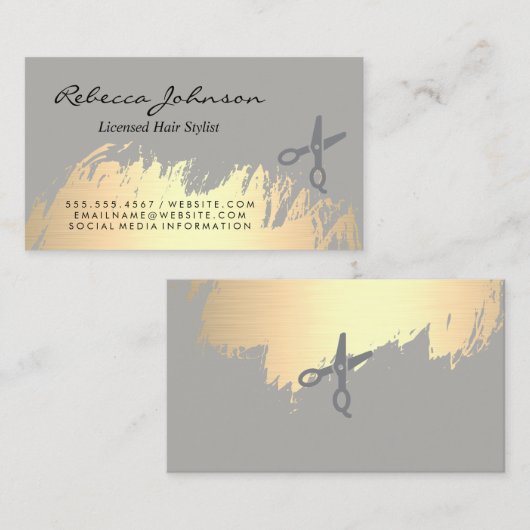 フェイク金ゴールドブラシ付きサロンカット 名刺 (正面/裏面)