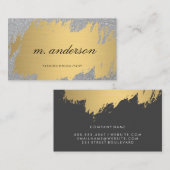 フェイク金ゴールドブラシ付きホワイトグレー |きらめくグリッター 名刺 (正面/裏面)