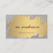 フェイク金ゴールドブラシ付きホワイトグレー |きらめくグリッター 名刺 (正面)