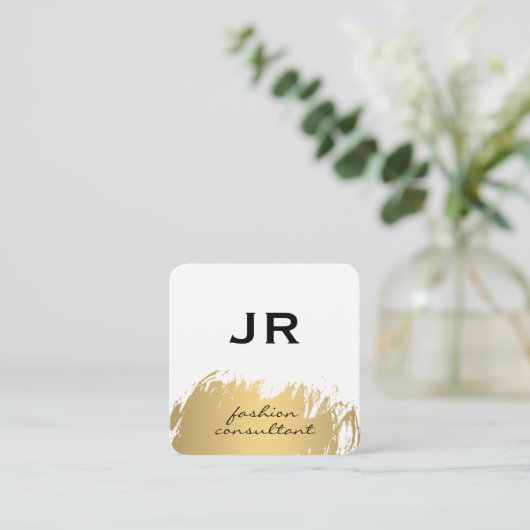 フェイク金ゴールドブラシ付きホワイトグレー スクエア名刺 (スタンド正面)