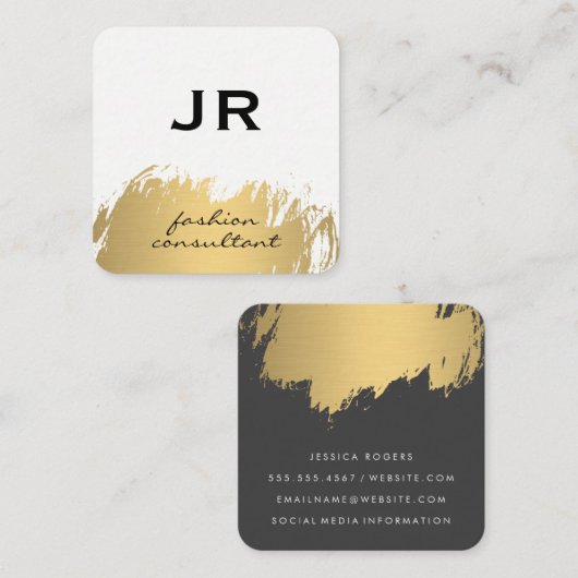 フェイク金ゴールドブラシ付きホワイトグレー スクエア名刺 (正面/裏面)