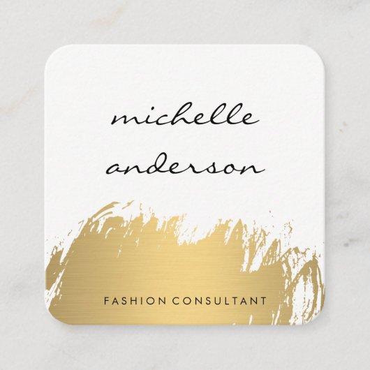 フェイク金ゴールドブラシ付きホワイトグレー スクエア名刺 (正面)