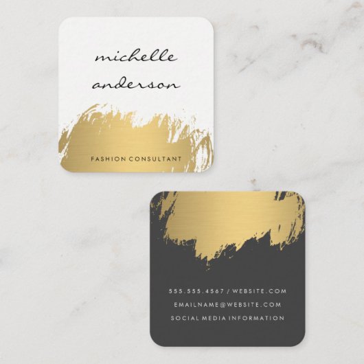 フェイク金ゴールドブラシ付きホワイトグレー スクエア名刺 (正面/裏面)