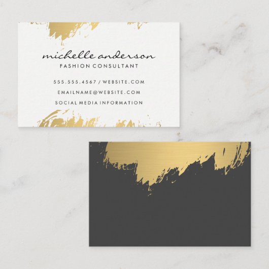 フェイク金ゴールドブラシ付きホワイトグレー/バリエーション 名刺 (正面/裏面)