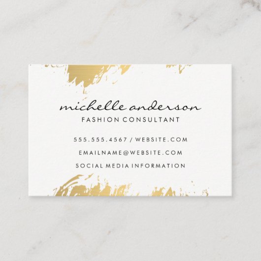 フェイク金ゴールドブラシ付きホワイトグレー/バリエーション 名刺 (正面)