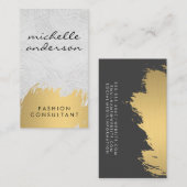 フェイク金ゴールドブラシ付きホワイトグレー | ファッショニスタ 名刺 (正面/裏面)