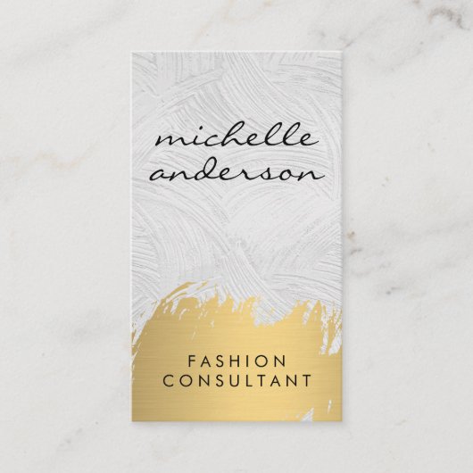 フェイク金ゴールドブラシ付きホワイトグレー | ファッショニスタ 名刺 (正面)