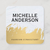 フェイク金ゴールドブラシ付きホワイトグレー |ファッション スタイリッシュ スクエア名刺 (正面)