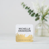 フェイク金ゴールドブラシ付きホワイトグレー |ファッション スタイリッシュ スクエア名刺 (スタンド正面)