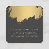 フェイク金ゴールドブラシ付きホワイトグレー |ファッション スタイリッシュ スクエア名刺 (裏面)