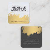 フェイク金ゴールドブラシ付きホワイトグレー |ファッション スタイリッシュ スクエア名刺 (正面/裏面)