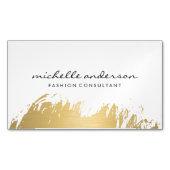 フェイク金ゴールドブラシ付きホワイトグレー マグネット名刺 (正面)