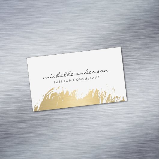 フェイク金ゴールドブラシ付きホワイトグレー マグネット名刺 (インサイチュ)