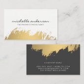 フェイク金ゴールドブラシ付きホワイトグレー 名刺 (正面/裏面)