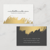 フェイク金ゴールドブラシ付きホワイトグレー 名刺 (正面/裏面)