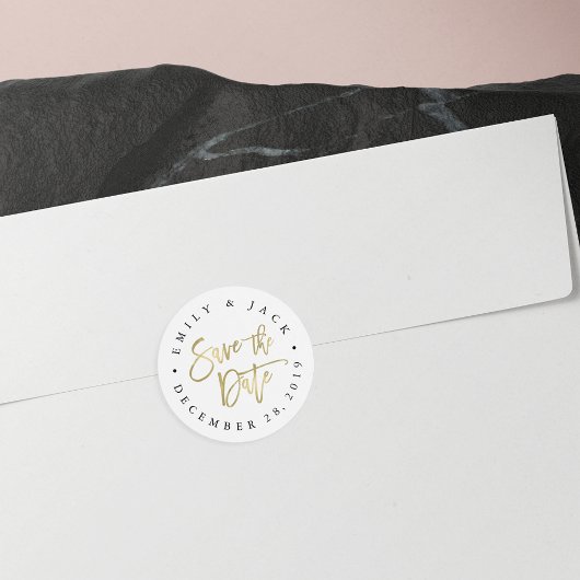 フェイク金ゴールドブラシ文字日付を保存 ラウンドシール