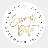 フェイク金ゴールドブラシ文字日付を保存 ラウンドシール (正面)