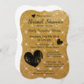 フェイク金ゴールドブラックグリッターブライダルシャワー招待状 招待状 (正面/裏面)