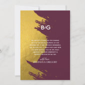 フェイク金ゴールドブラッシュストロースクバーガンディ、モノグラム結婚ズ サンキューカード (正面)