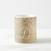 フェイク金ゴールドブラッシュド金属グリッタープリントモノグラムナム コーヒーマグカップ (中央)