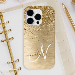 フェイク金ゴールドブラッシュド金属グリッタープリントモノグラムナム Case-Mate iPhone 14 PROケース