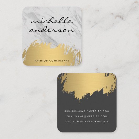 フェイク金ゴールドブラッシュラックスマーブル スクエア名刺 (正面/裏面)