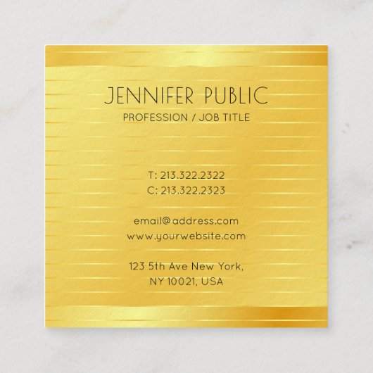フェイク金ゴールドプレミアム厚エレガントモダンテンプレート スクエア名刺 (裏面)