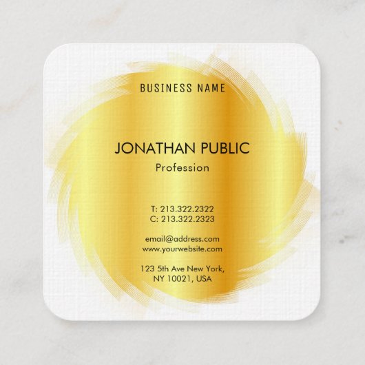 フェイク金ゴールドプロフェッショナルモダンエレガントテンプレート スクエア名刺 (裏面)