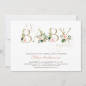 フェイク金ゴールドベビーフローラOHガールベビーシャワー 招待状 (正面)
