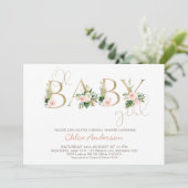 フェイク金ゴールドベビーフローラOHガールベビーシャワー 招待状 (スタンド正面)