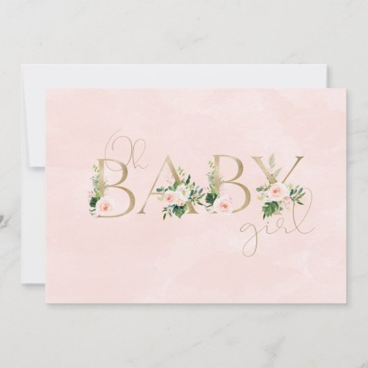 フェイク金ゴールドベビーフローラOHガールベビーシャワー 招待状 (裏面)