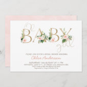 フェイク金ゴールドベビーフローラOHガールベビーシャワー 招待状 (正面/裏面)