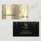 フェイク金ゴールドホイルのドット雨の音楽ヘッドフォン 名刺 (正面/裏面)