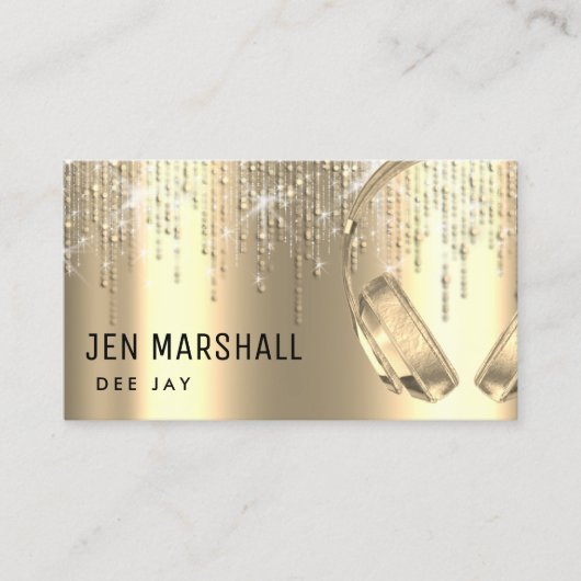 フェイク金ゴールドホイルのドット雨の音楽ヘッドフォン 名刺 (正面)