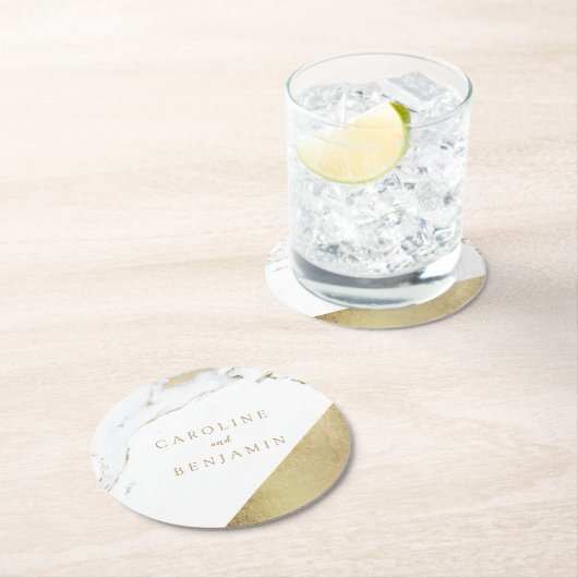 フェイク金ゴールドホイル大理石モダン結婚高級 ラウンドペーパーコースター (インサイチュ)