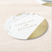 フェイク金ゴールドホイル大理石モダン結婚高級 ラウンドペーパーコースター (アングル)