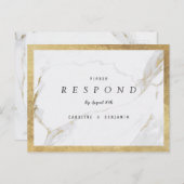 フェイク金ゴールドホイル大理石ラグジュアリーモダンウェディングRSVP インビテーションポストカード (正面/裏面)