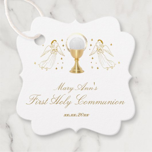 フェイク金ゴールドホイル天使の最初の聖餐式 フェイバータグ (正面)