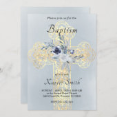 フェイク金ゴールドホイル聖十字洗礼 招待状 (正面/裏面)