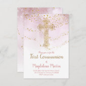 フェイク金ゴールドホイル聖十字第一聖餐式 招待状 (正面/裏面)