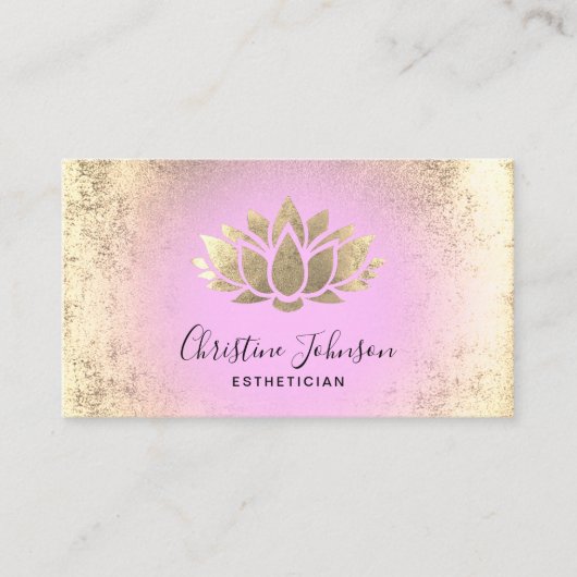 フェイク金ゴールドホイル蓮ピンクの背景 名刺 (正面)