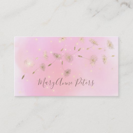 フェイク金ゴールドホイル飛んでいるタンポポ 名刺 (正面)