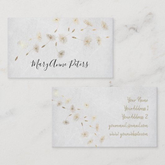 フェイク金ゴールドホイル飛んでいるタンポポ 名刺 (正面/裏面)