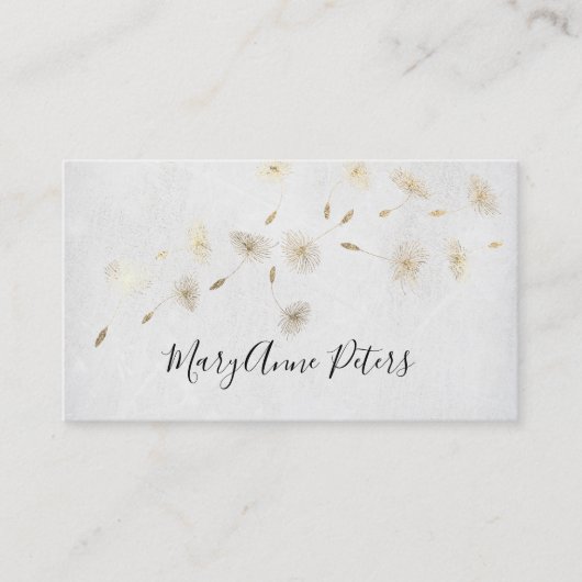 フェイク金ゴールドホイル飛んでいるタンポポ 名刺 (正面)