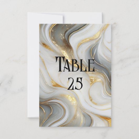 フェイク金ゴールドホワイトグレイ結婚マーブルのテーブル番号 招待状 (正面)
