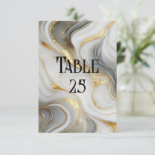 フェイク金ゴールドホワイトグレイ結婚マーブルのテーブル番号 招待状 (スタンド正面)